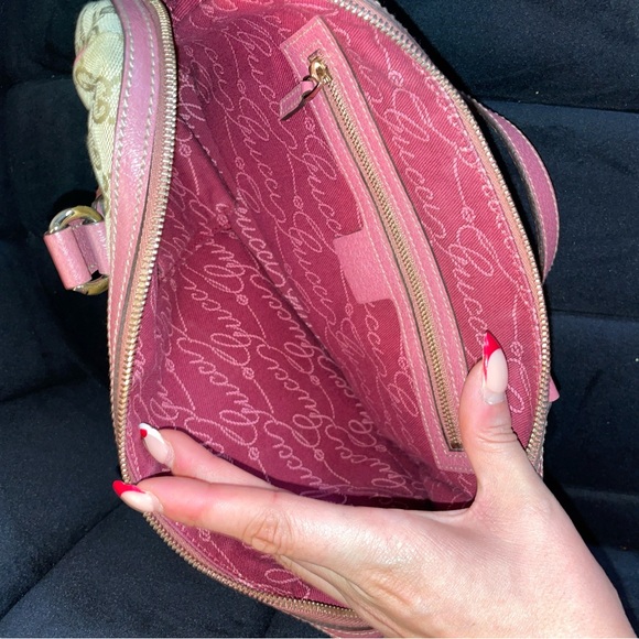 Gucci GG Mini Boston Bag Canvas x Leather Beige Pink Gold Hardware Made In Italy - Picture 9 of 12